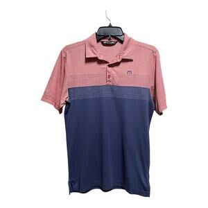 Travis Mathew Polo Shirt Men S Blue Red Striped Stretch Lightweight Golf Casual